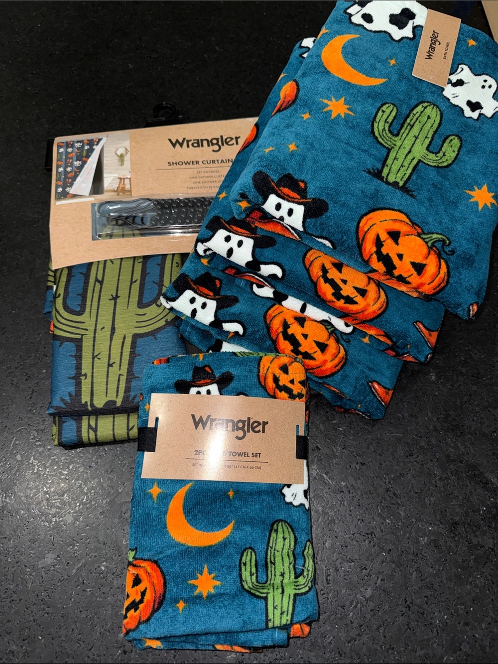 NEW WRANGLER HALLOWEEN BATHROOM BUNDLE RICH NAVY GHOST BOOTS PUMPKINS CACTUS SET